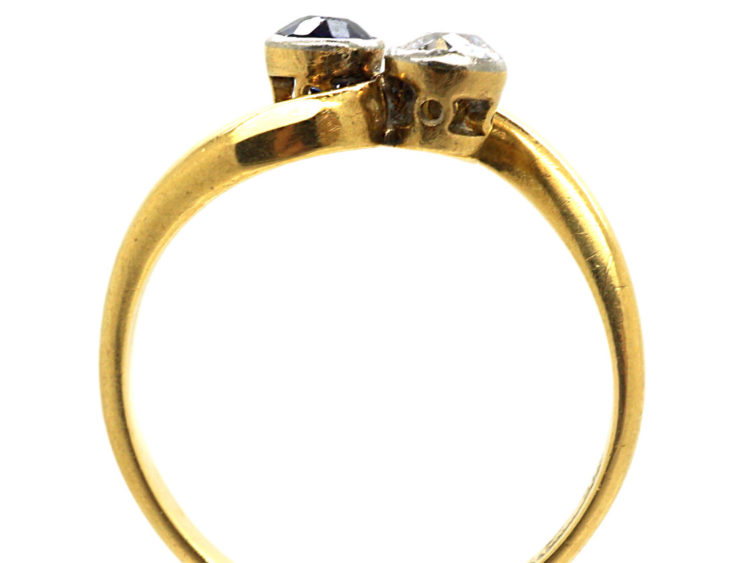 Edwardian 18ct Gold, Sapphire & Diamond Crossover Ring
