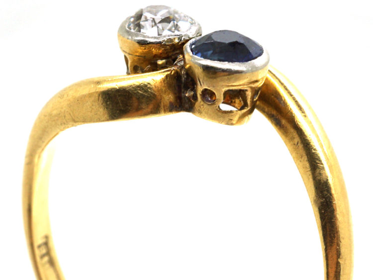 Edwardian 18ct Gold, Sapphire & Diamond Crossover Ring