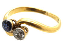 Edwardian 18ct Gold, Sapphire & Diamond Crossover Ring