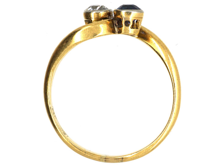 Edwardian 18ct Gold, Sapphire & Diamond Crossover Ring