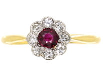 Edwardian 18ct Gold & Platinum, Ruby & Diamond Cluster Ring