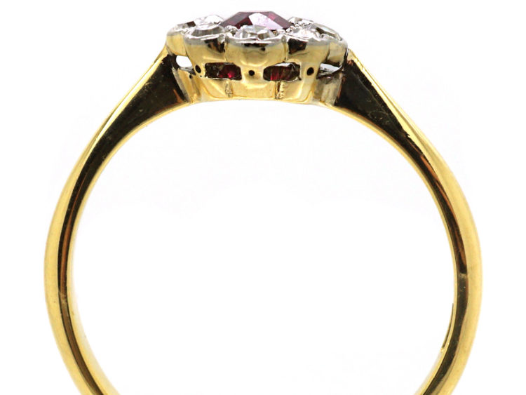 Edwardian 18ct Gold & Platinum, Ruby & Diamond Cluster Ring