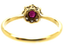 Edwardian 18ct Gold & Platinum, Ruby & Diamond Cluster Ring