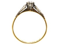 Art Deco 18ct Gold & Platinum, Diamond Solitaire Ring with Diamond Set Shoulders
