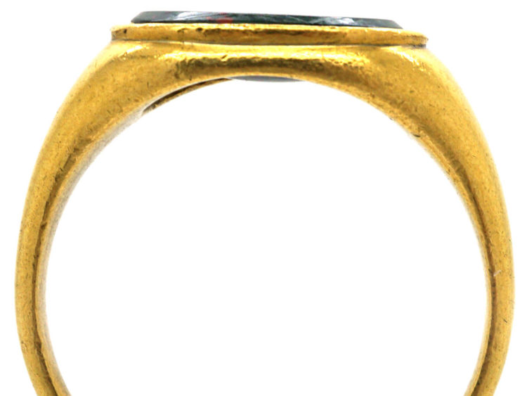 Georgian 18ct Gold Bloodstone Signet Ring with Bird & Envelope Intaglio