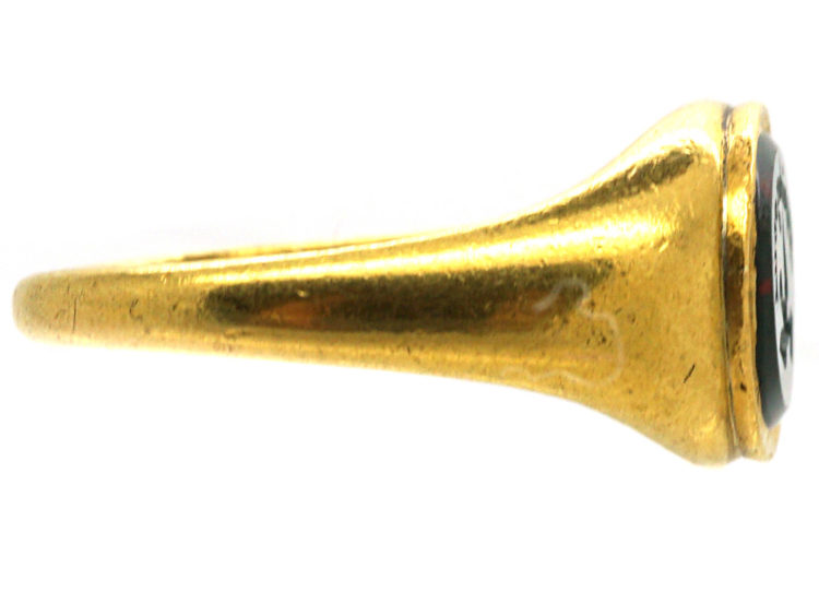 Georgian 18ct Gold Bloodstone Signet Ring with Bird & Envelope Intaglio