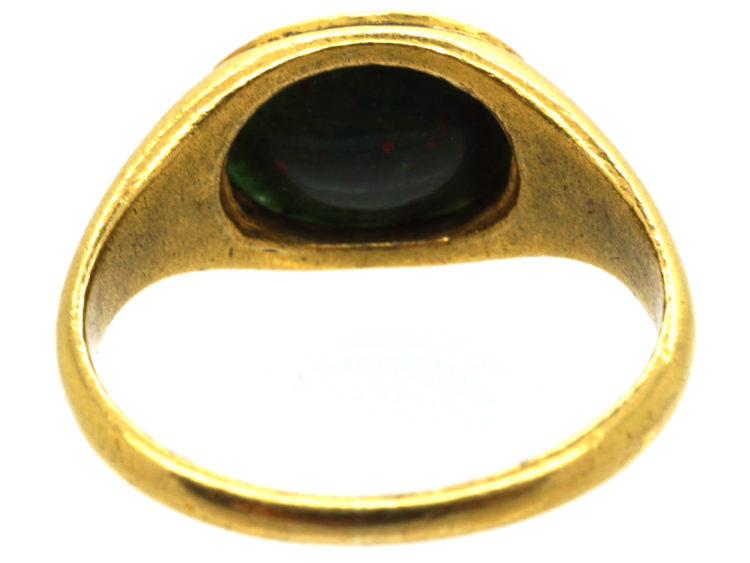 Georgian 18ct Gold Bloodstone Signet Ring with Bird & Envelope Intaglio