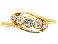 Edwardian 18ct Gold & Platinum Five Stone Diamond Crossover Ring