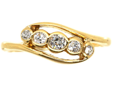 Edwardian 18ct Gold & Platinum Five Stone Diamond Crossover Ring