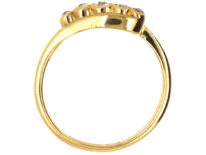 Edwardian 18ct Gold & Platinum Five Stone Diamond Crossover Ring