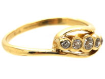 Edwardian 18ct Gold & Platinum Five Stone Diamond Crossover Ring