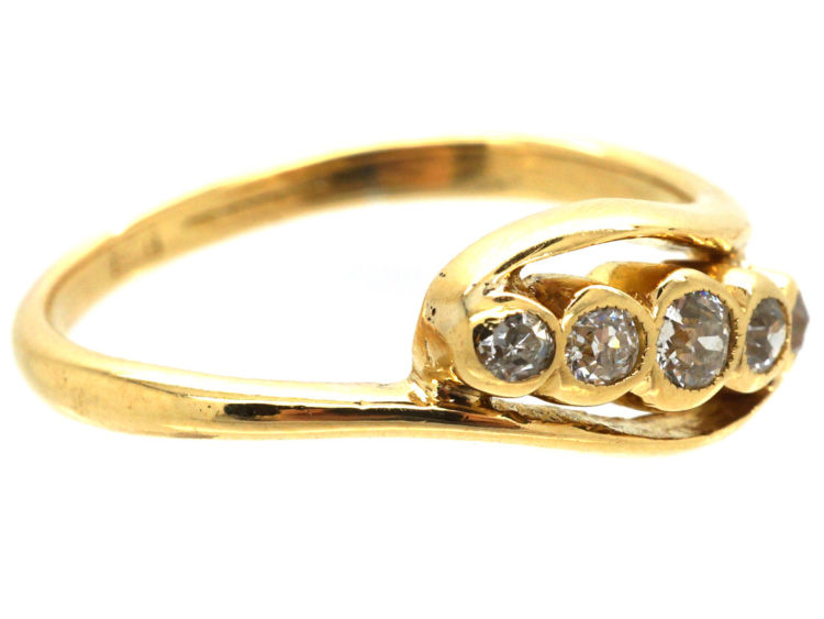Edwardian 18ct Gold & Platinum Five Stone Diamond Crossover Ring