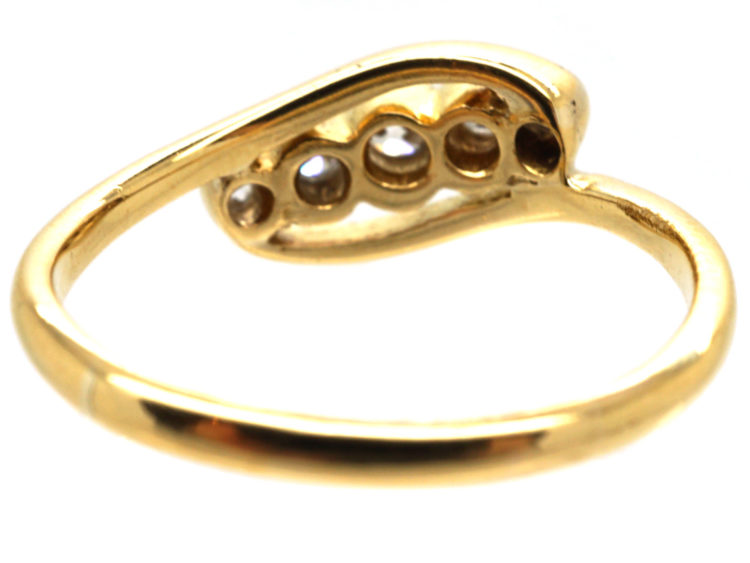 Edwardian 18ct Gold & Platinum Five Stone Diamond Crossover Ring