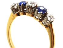 Edwardian 18ct Gold & Platinum, Five Stone Sapphire & Diamond Ring