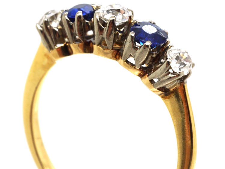 Edwardian 18ct Gold & Platinum, Five Stone Sapphire & Diamond Ring