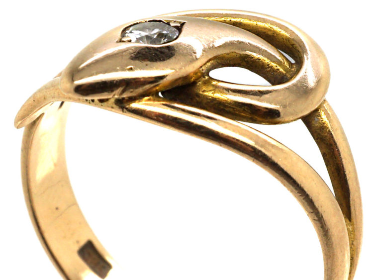 Victorian 15ct Gold & Diamond Snake Ring