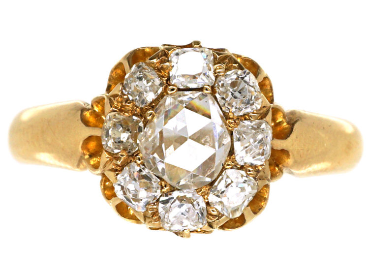 Victorian 18ct Gold & Rose Diamond Cluster Ring