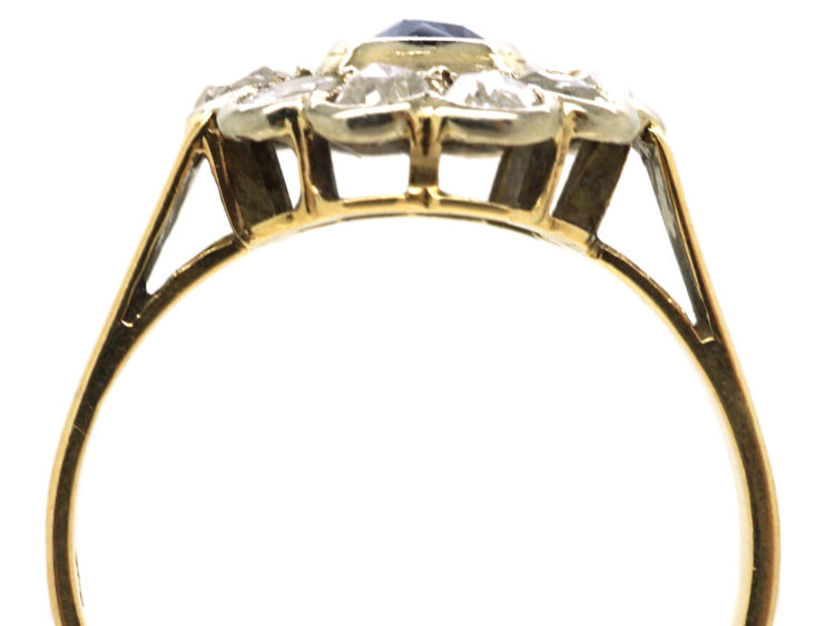 Edwardian 14ct Gold, Sapphire & Rose Diamond Cluster Ring
