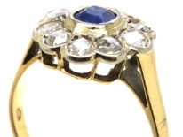 Edwardian 14ct Gold, Sapphire & Rose Diamond Cluster Ring