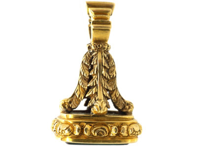 Victorian 18ct Gold Seal with Bloodstone Intaglio of a Crest