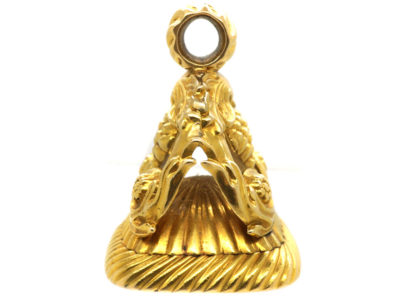 Georgian 18ct Gold Seal with Bloodstone Crest Intaglio with Lion Rampant