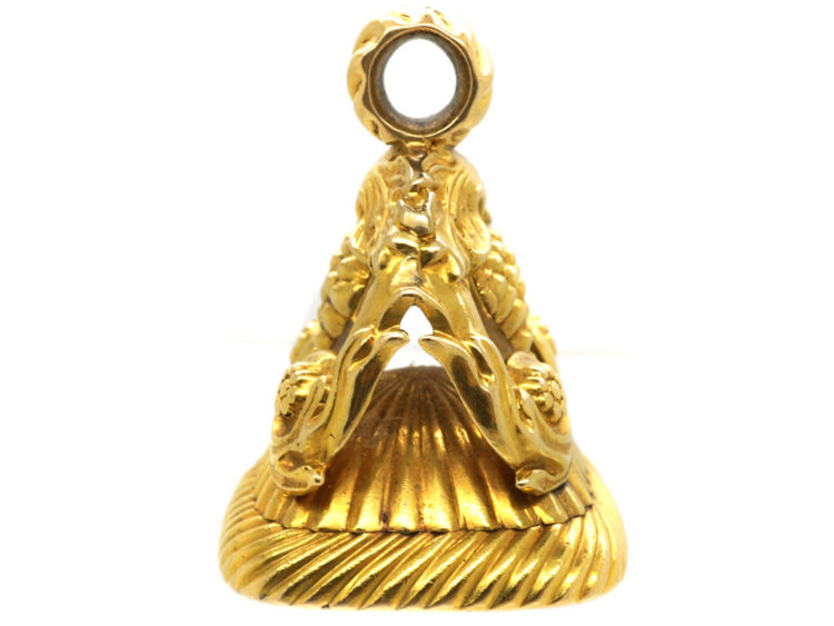 Georgian 18ct Gold Seal with Bloodstone Crest Intaglio with Lion Rampant