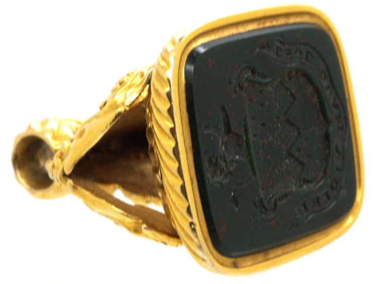 Georgian 18ct Gold Seal with Bloodstone Crest Intaglio with Lion Rampant