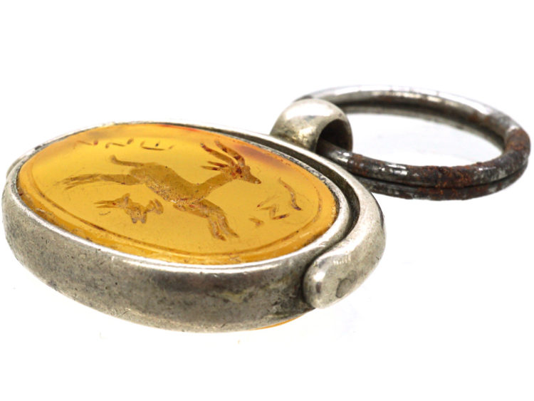 Georgian Silver & Agate Swivel Seal with Early Deer Intaglio
