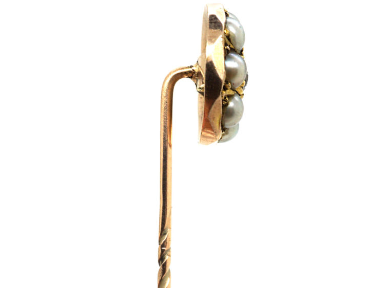 Victorian 15ct Gold, Natural Split Pearl & Diamond Tie Pin