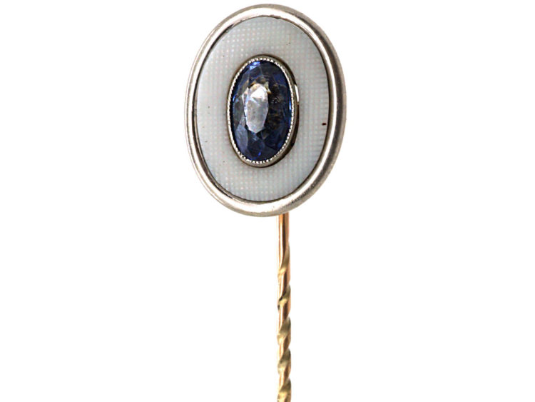 Art Deco 18ct Gold & Platinum, Sapphire & Mother of Pearl Tie Pin