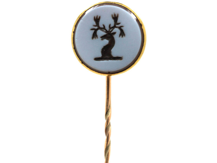 Victorian 18ct Gold & Carnelian Tie Pin with Intaglio of a Stag's Head