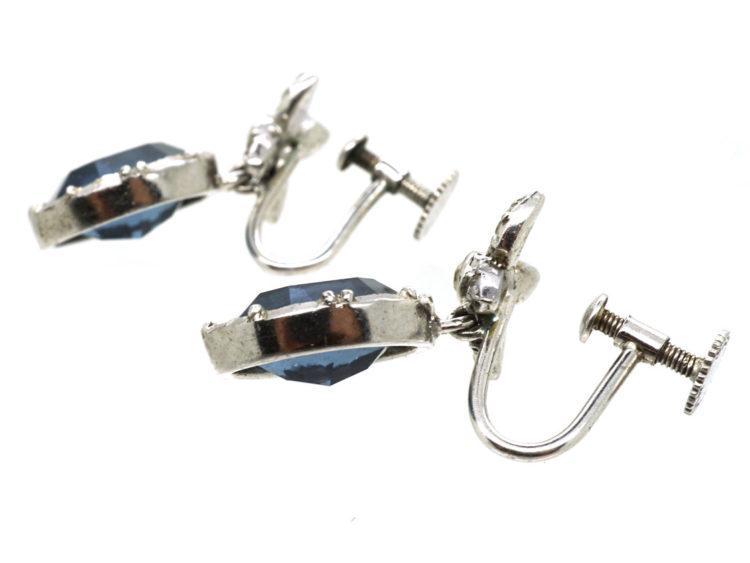 Silver, Blue & White Paste Drop Earrings