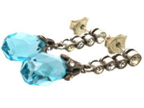 Edwardian Silver, Blue & White Paste Drop Earrings