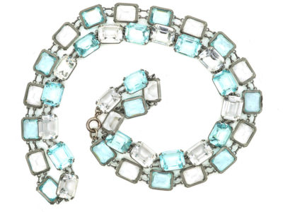 Art Deco Long Silver Chain set with Blue & White Paste Art Deco Long Silver Chain set with Blue & White Paste