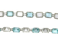 Art Deco Long Silver Chain set with Blue & White Paste