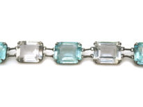 Art Deco Long Silver Chain set with Blue & White Paste