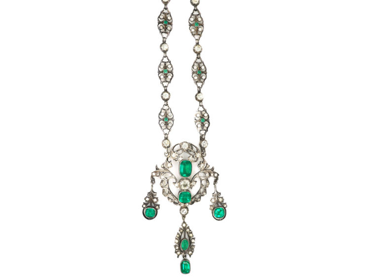 Edwardian Silver & Green & White Paste Necklace