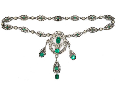 Edwardian Silver & Green & White Paste Necklace