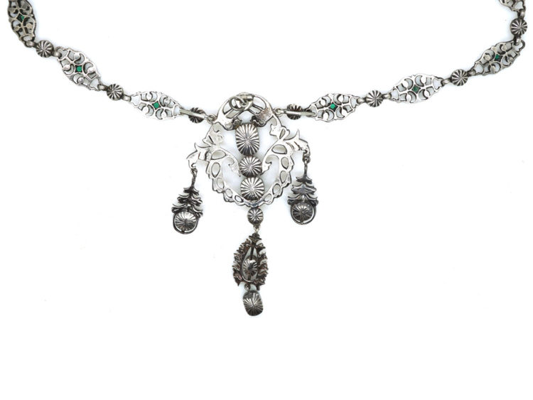 Edwardian Silver & Green & White Paste Necklace