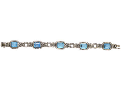 Art Deco Silver & Blue & White Paste Bracelet Art Deco Silver & Blue & White Paste Bracelet