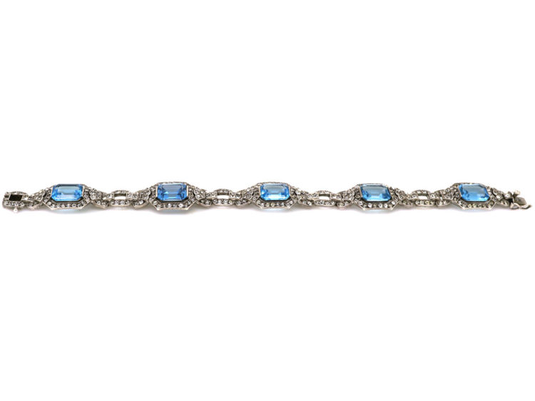 Art Deco Silver & Blue & White Paste Bracelet