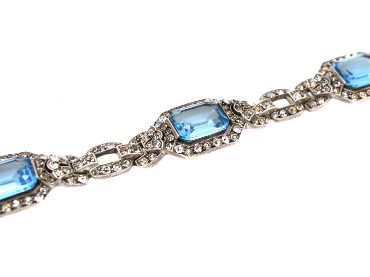 Art Deco Silver & Blue & White Paste Bracelet