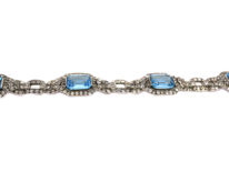Art Deco Silver & Blue & White Paste Bracelet