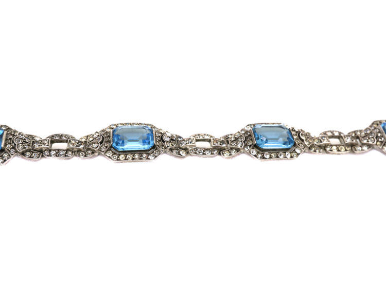 Art Deco Silver & Blue & White Paste Bracelet