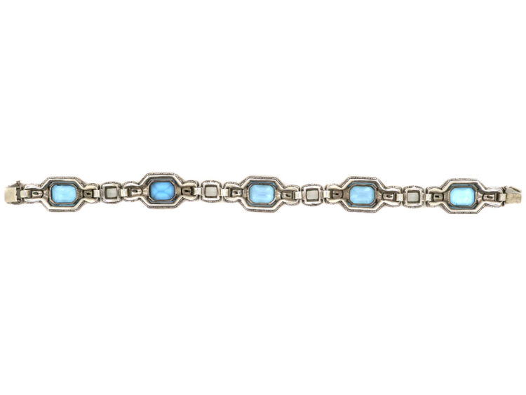 Art Deco Silver & Blue & White Paste Bracelet