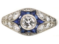 Art Deco Platinum, Diamond & Sapphire Ring
