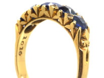 Edwardian 18ct Gold Five Stone Sapphire Carved Half Hoop Ring