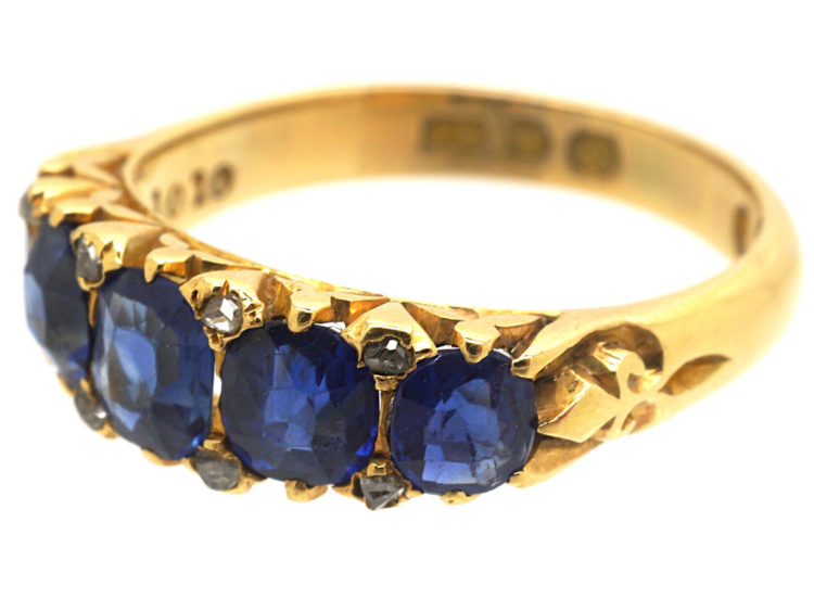 Edwardian 18ct Gold Five Stone Sapphire Carved Half Hoop Ring