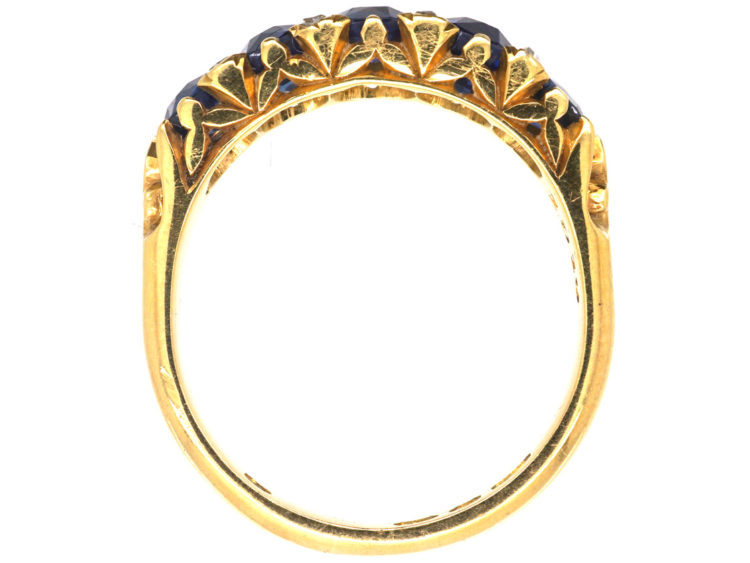 Edwardian 18ct Gold Five Stone Sapphire Carved Half Hoop Ring