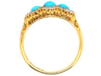 Victorian 18ct Gold Three Stone Turquoise & Diamond Ring